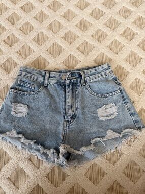 SHEIN Light Blue Distressed Denim Shorts